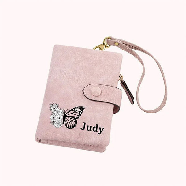 Personalized Tri-Fold Butterfly Leather Wallet with Coin Holder Birthday Gift for Woman