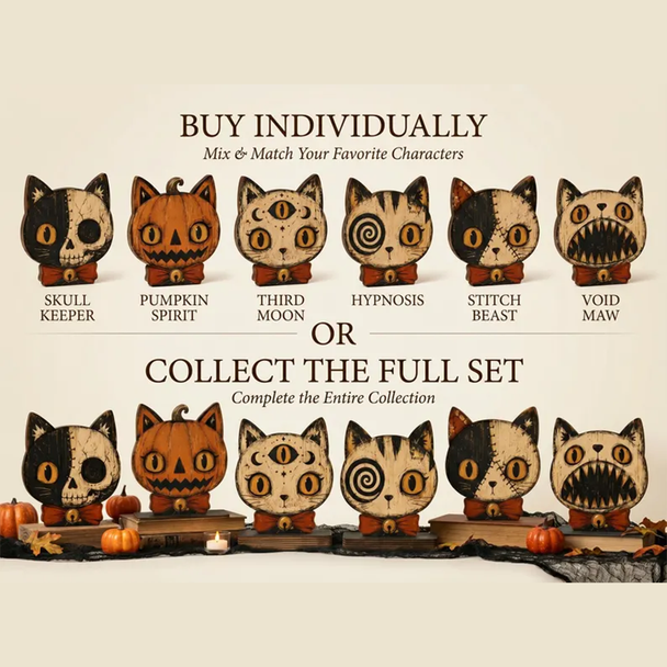 Vintage Halloween Decor Indoor, Halloween Cat Wooden Block for Shelf Decor, Skull, Black Cat