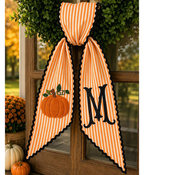 Personalized Striped Pumpkin Monogram Door Sash a?? Fall Harvest Decor