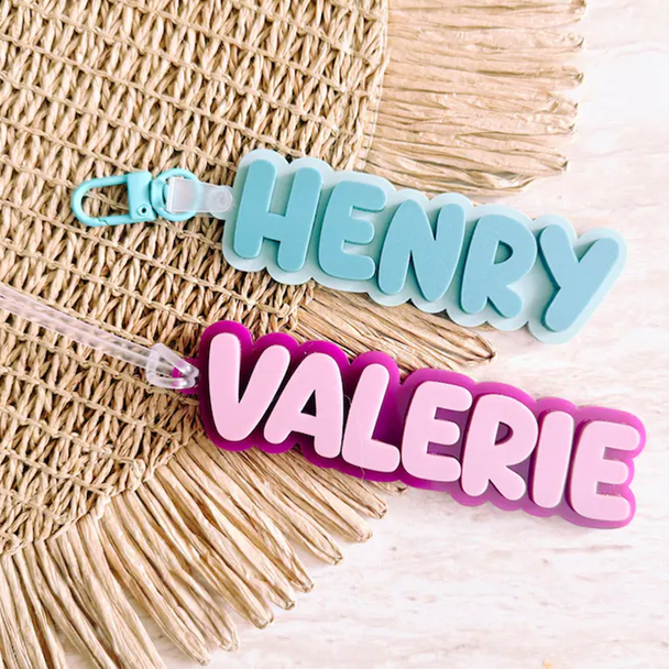 Personalised 2-Tone Keyring | Funky Bubble Style | Acrylic Backpack Tag | School Bag Tag