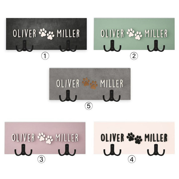 Personalized Dog Wood Leash Holder for 2/ 3 Dogs Raised Paw Name Sign