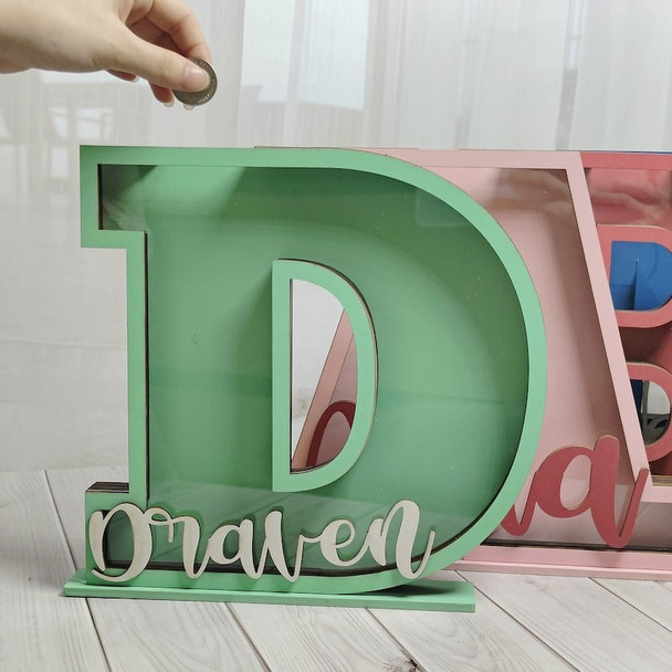 Custom Letter Piggy Bank With Name, Wooden Initial Piggy Bank for Boys or Girls