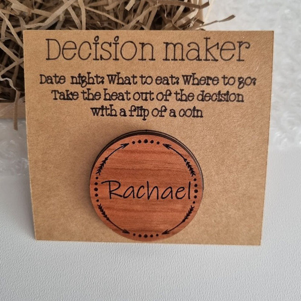 Decision Maker Coin - Decision Flip Coin Personalised |Couples Decision Making | Wooden coin with names