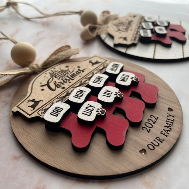 Custom Wooden Family Christmas Ornament | 3dLaser Cut Personalized Family Name 1-10
