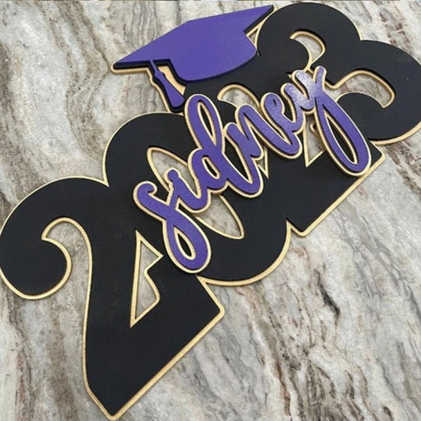 Deluxe Grad Sign, Personalized Name, Graduation Cap Wood Sign