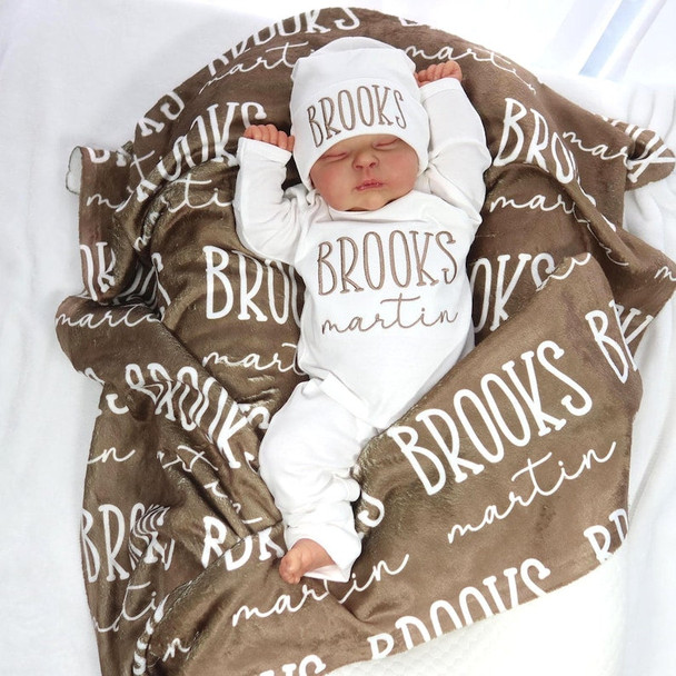 Newborn Outfit Blanket, Custom Baby Boy Blanket with Name