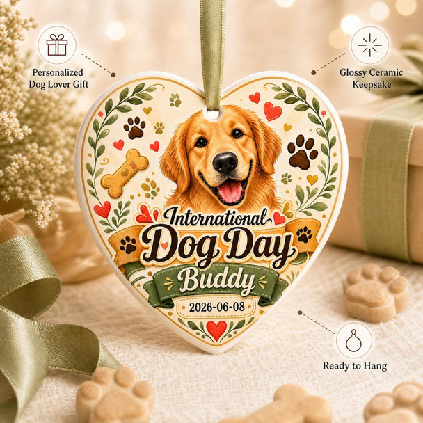 Personalized Dog Ornament, Custom Ceramic Heart Dog Lover Gift, Dog Mom Keepsake