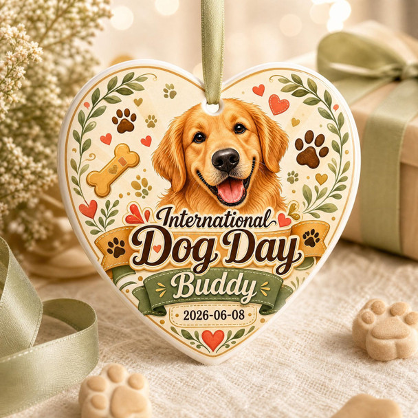 Personalized Dog Ornament, Custom Ceramic Heart Dog Lover Gift, Dog Mom Keepsake