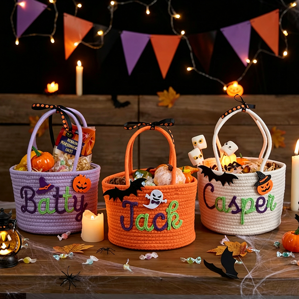 Custom Halloween Treat Bag with Name a?? Trick or Treat Basket, Personalized Candy Tote
