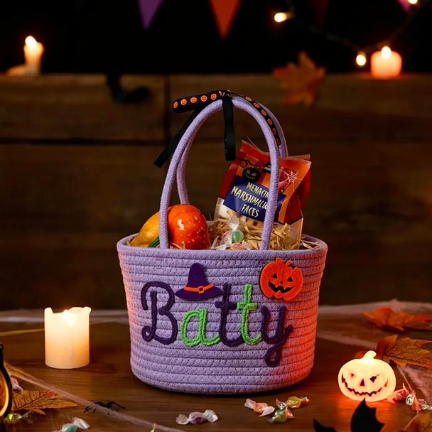 Custom Halloween Treat Bag with Name a?? Trick or Treat Basket, Personalized Candy Tote