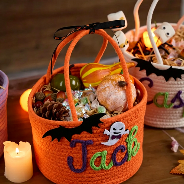 Custom Halloween Treat Bag with Name a?? Trick or Treat Basket, Personalized Candy Tote