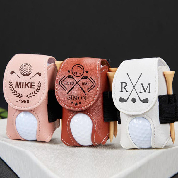 Leather Personalized Golf Ball Bag-Golf Ball And Tees Holder-Golf Holder-Accessories