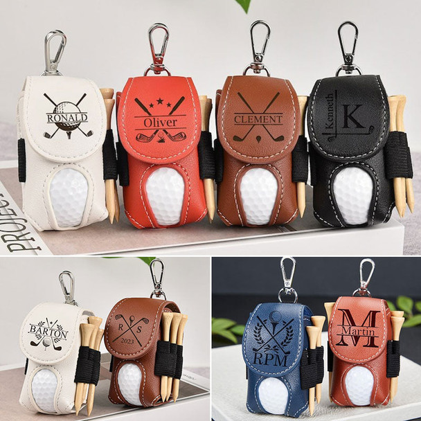Leather Personalized Golf Ball Bag-Golf Ball And Tees Holder-Golf Holder-Accessories