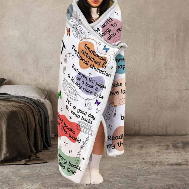 Birth Flower Book Lovers, Books Quotes, Personalized Wearable Blanket Hoodie