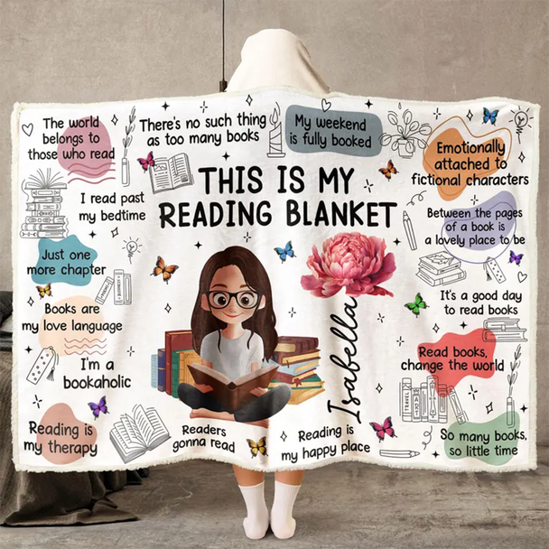Birth Flower Book Lovers, Books Quotes, Personalized Wearable Blanket Hoodie