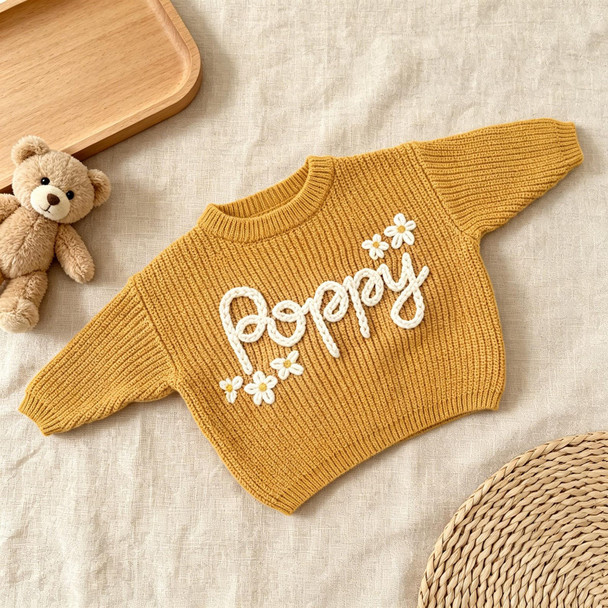 Hand Embroidered Baby Name Sweater, Personalized Baby Sweater with Name