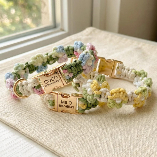 Custom Pet Collar with Name Tag a?? Braided Cotton Dog Collar