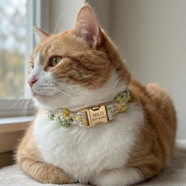 Custom Pet Collar with Name Tag a?? Braided Cotton Dog Collar