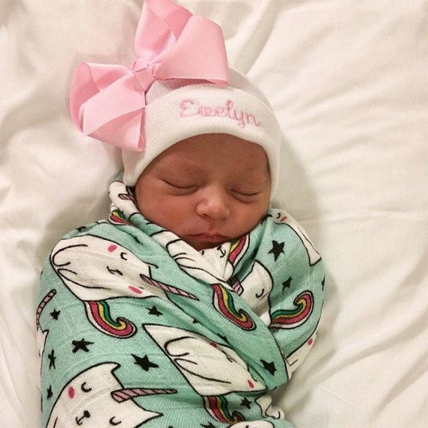 Personalized Newborn Girl Hat, Hospital Baby Name Hat, Personalized Baby Girl Hat