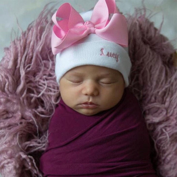 Personalized Newborn Girl Hat, Hospital Baby Name Hat, Personalized Baby Girl Hat