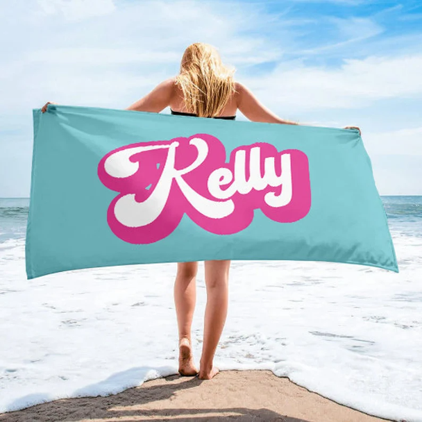 RETRO Style Personalized Beach Towel Personalized Name Bath Towel Custom Pool Towel Beach Towel With Name Outside Birthday Vacation Gift