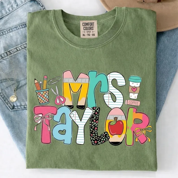 Personalized Teacher Shirt, Custom Name Teacher Tee, Mrs Teacher Shirt