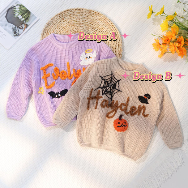 Happy Halloween Personalized Embroidered Baby Sweater, Custom Name