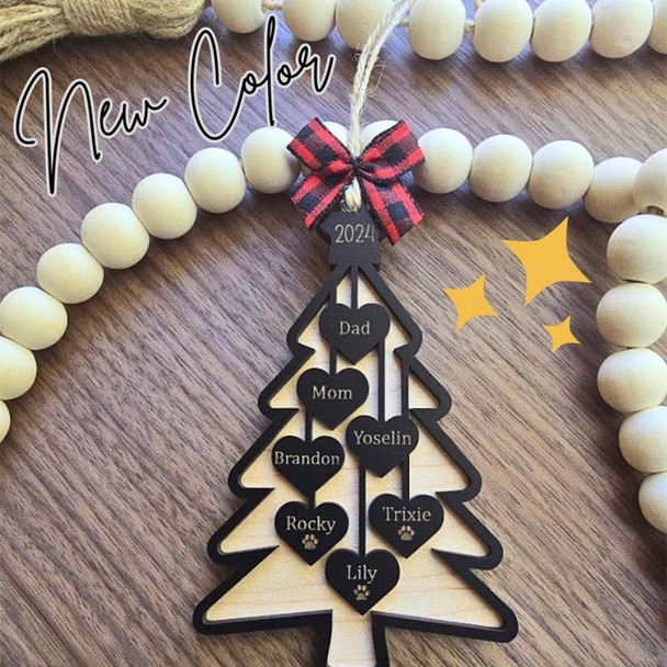Personalized Family Christmas Tree Ornament 2025 Custom Holiday Wooden Ornament
