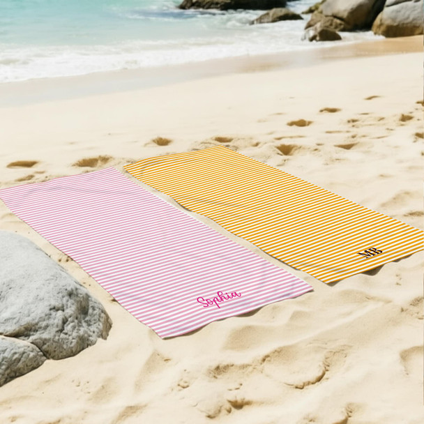 Personalized Striped Beach Towel, Custom Name Pool Towel