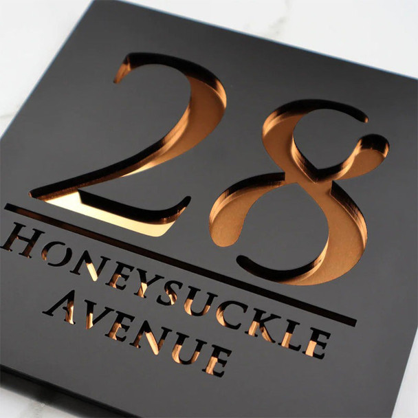 Laser Cut Matt Black & Copper Mirror Floating House Signs Door Number Sign Plaque
