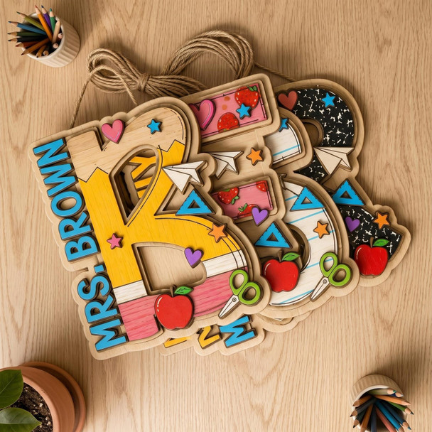 Personalized Alphabet Teacher Door Hanger, Back To School Teacher Gift