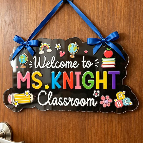 Personalized Teacher Door Sign, Custom Classroom Door Hanger, Teacher Name Sign