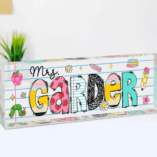 Personalized Teacher Desk Name Acrylic Plaque, Acrylic Name Plate for Desk, Back To School Teacher Gift
