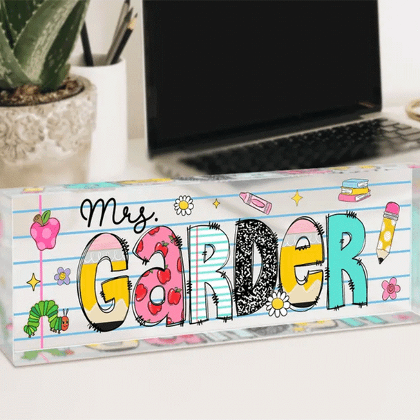 Personalized Teacher Desk Name Acrylic Plaque, Acrylic Name Plate for Desk, Back To School Teacher Gift