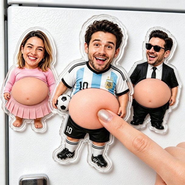 Custom Face Fridge Magnet, Personalized Couple Gift, Funny Belly Magnet