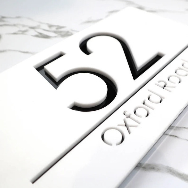Laser Cut Matt Black & Silver Mirror Floating House Sign