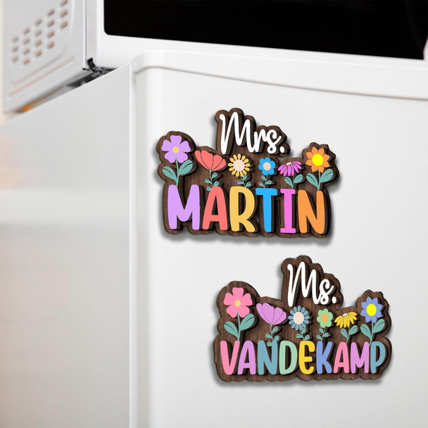 Personalized Teacher Name Magnet: Custom Wildflower Gift