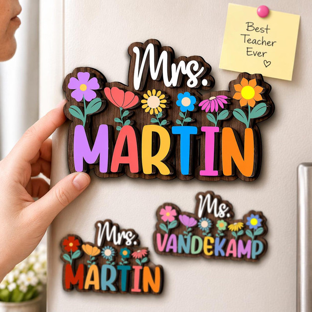 Personalized Teacher Name Magnet: Custom Wildflower Gift