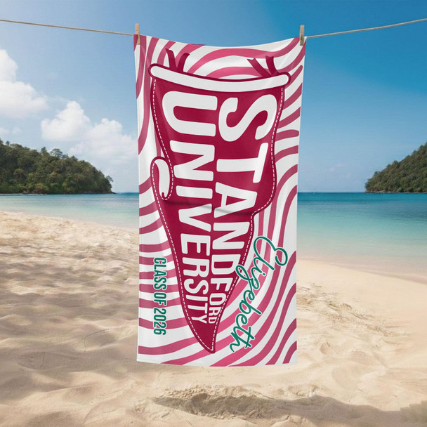 Personalized College Beach Towel,Custom Pennant Flag,Best Team Ever Gift,School Spirit Striped Towel