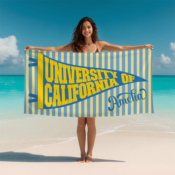 Personalized College Pennant Beach Towel, School Banner School Spirit Beach Towel