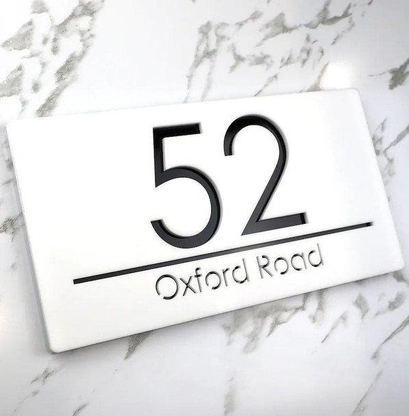 Laser Cut Matt White & Black Mirror Personalised Door Numbers House Sign Plaques Number