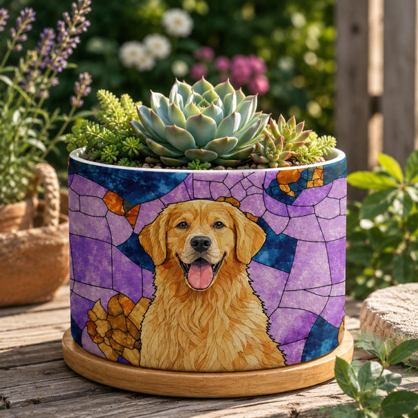 Custom Mosaic Stained Glass Photo Ceramic Plant Pot, Personalized Portrait Dog Cat