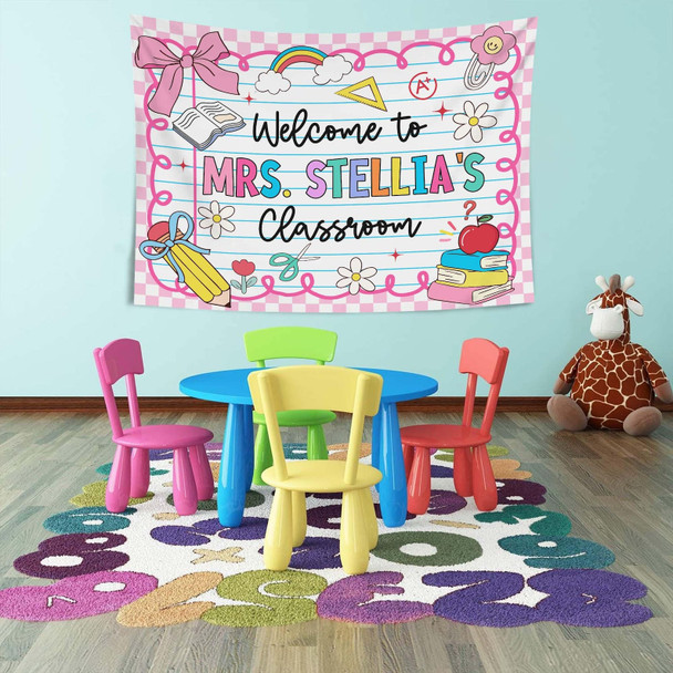 Personalized Teacher Tapestry, Custom Welcome Classroom Banner with Name
