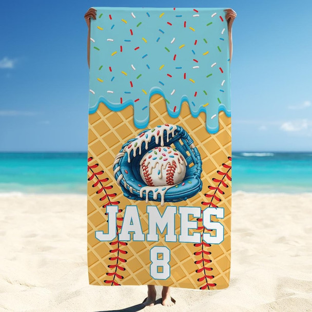 Custom Drip Baseball Beach Towel Personalized Ice Cream Drip Boy Baseball Towel