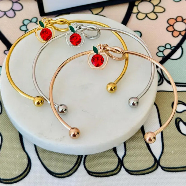 End of Year Teacher Gift Knot Bangle with apple charm, personalized Heart Card!