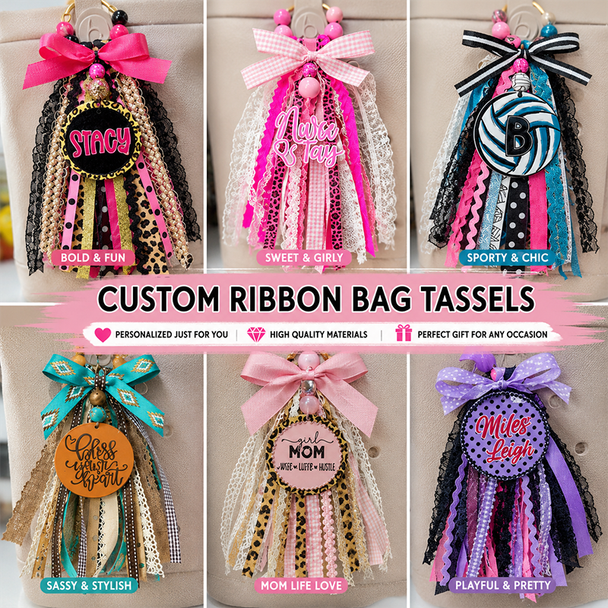 Custom FULL Ribbon Bag Tassel | Bogg Bag Tassels | Sports Ribbon Tassel