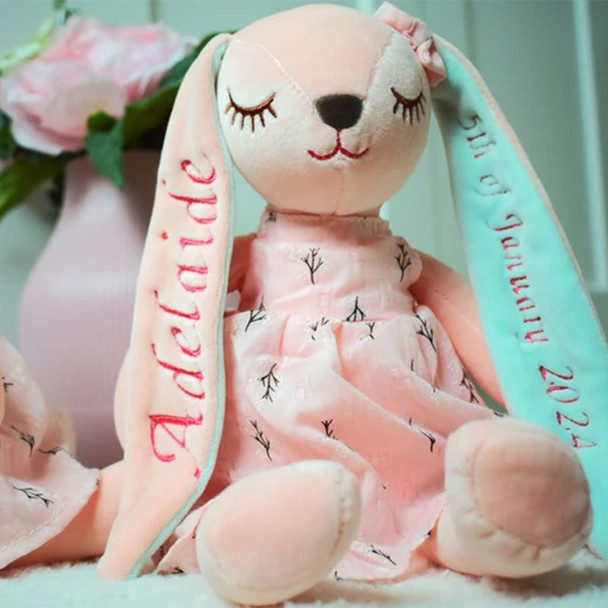 Personalised Easter soft toy bunny rabbit, new born baby girl gift 1st Birthday