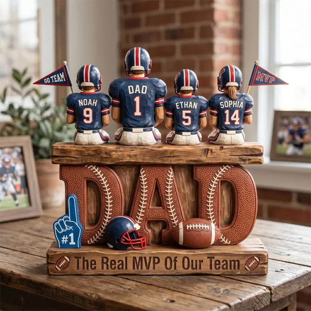 Personalized Baseball Soccer Football Basketball  Dad & Kids 2D FLAT Wooden Block, Custom Jersey Sign