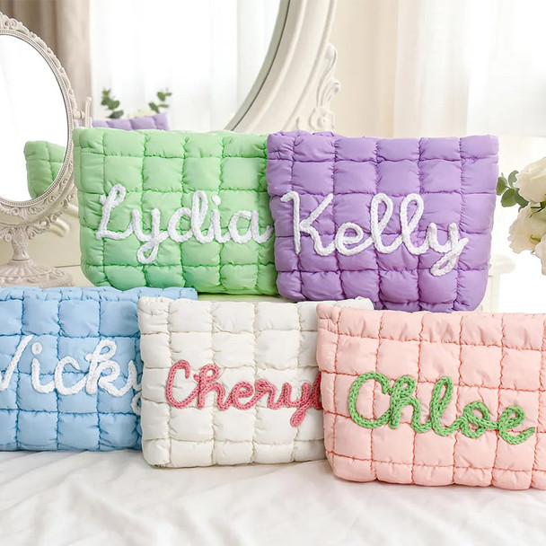Personalized Quilted Nylon Makeup Bag,Custom Quilted Zipper Pouch
