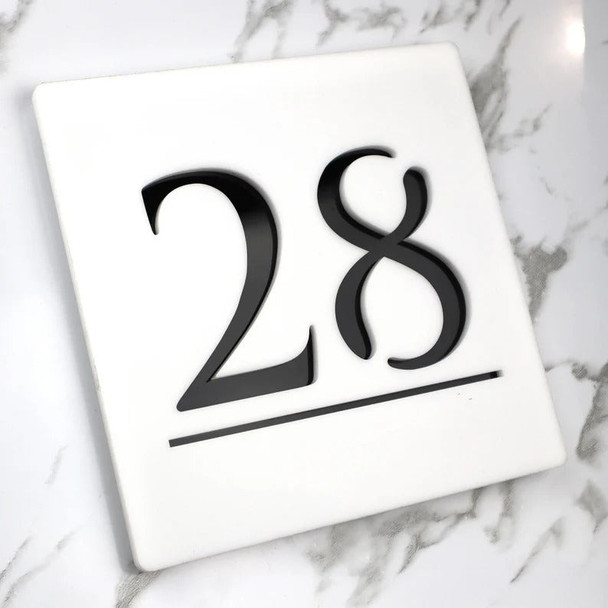 Laser Cut Matt White & Black Mirror Floating House Signs Door Number Signs Plaques